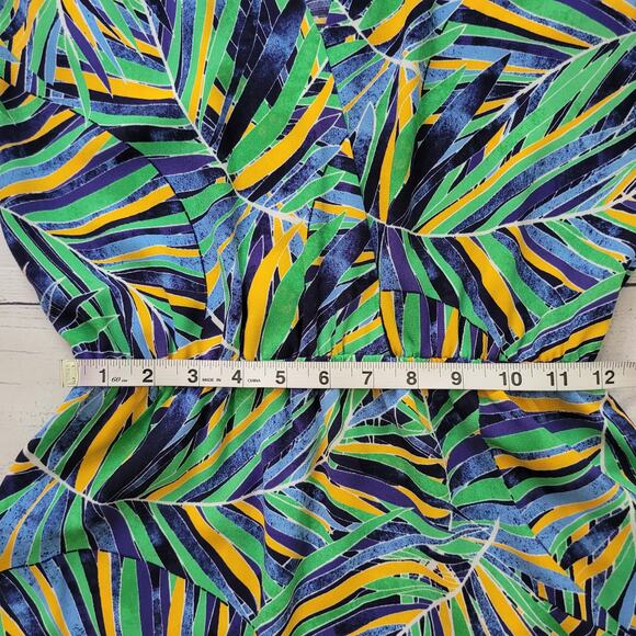 Halogen Size XS Tropical Jungle Cap Sleeve V-Neck Faux Wrap Blue Green Dress - Picture 6 of 9